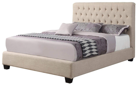 vendor-unknown Bed Room Chloe Transitional Oatmeal Upholstered Bed - Queen (5349908218009)