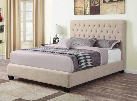 vendor-unknown Bed Room Chloe Transitional Oatmeal Upholstered Bed - Queen (5349908218009)
