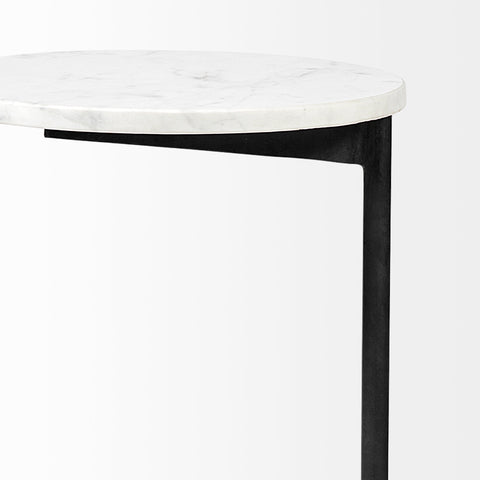 Ballatine II 15L x 15W White Marble Round Top White W/ Black Metal Base Accent Table