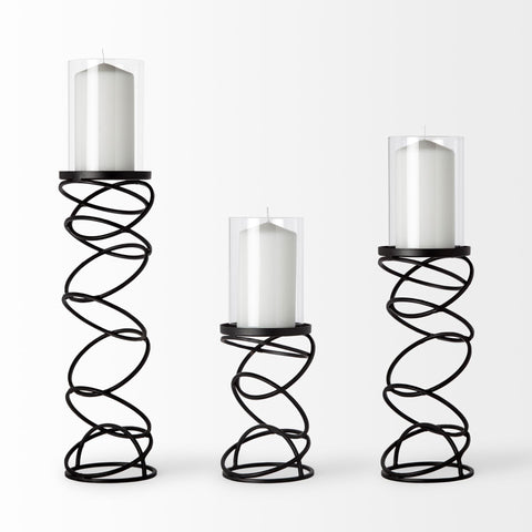 Omega Candle Holder | Omega I Small Black Metal Stacked Ring Table Candle Holder