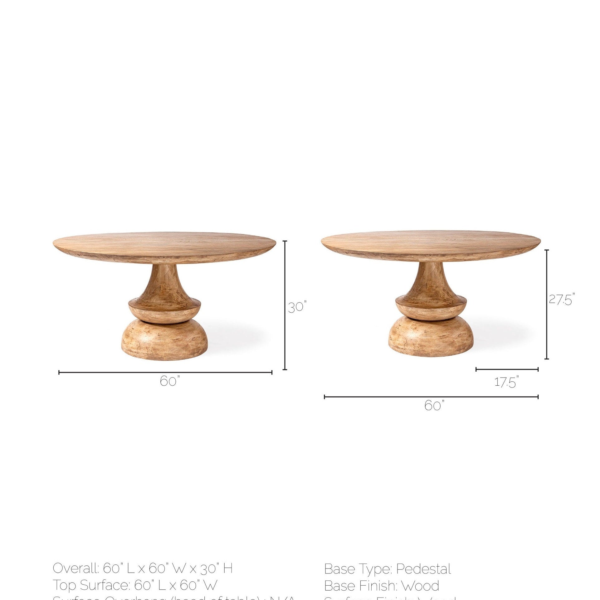 Crossman 60" Round Top & Pedestal Base Dining Table