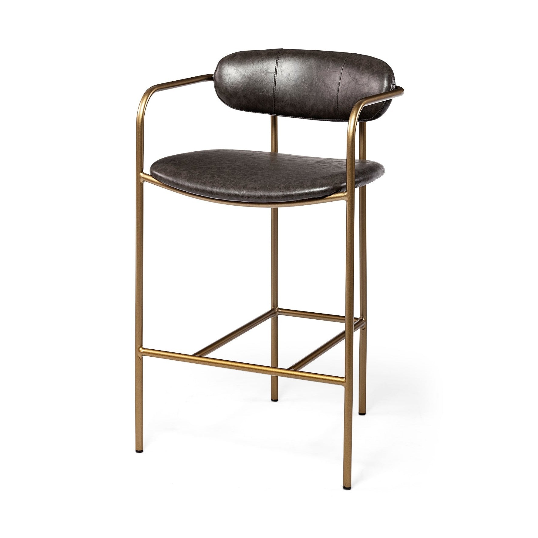 Parker Brown Faux Leather Seat Gold Metal Counter Stool