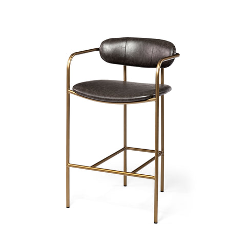 Parker Brown Faux Leather Seat Gold Metal Counter Stool