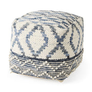 Eshana 16.0L x 16.0W x 16.0H Cream Wool and Denim Patterned Pouf