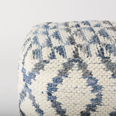 Eshana 16.0L x 16.0W x 16.0H Cream Wool and Denim Patterned Pouf