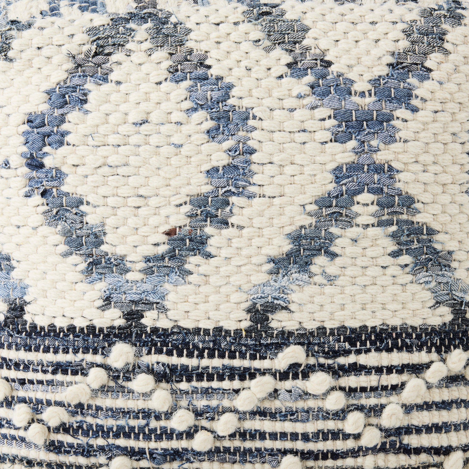 Eshana 16.0L x 16.0W x 16.0H Cream Wool and Denim Patterned Pouf