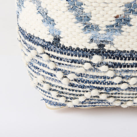 Eshana 16.0L x 16.0W x 16.0H Cream Wool and Denim Patterned Pouf