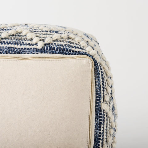 Eshana 16.0L x 16.0W x 16.0H Cream Wool and Denim Patterned Pouf