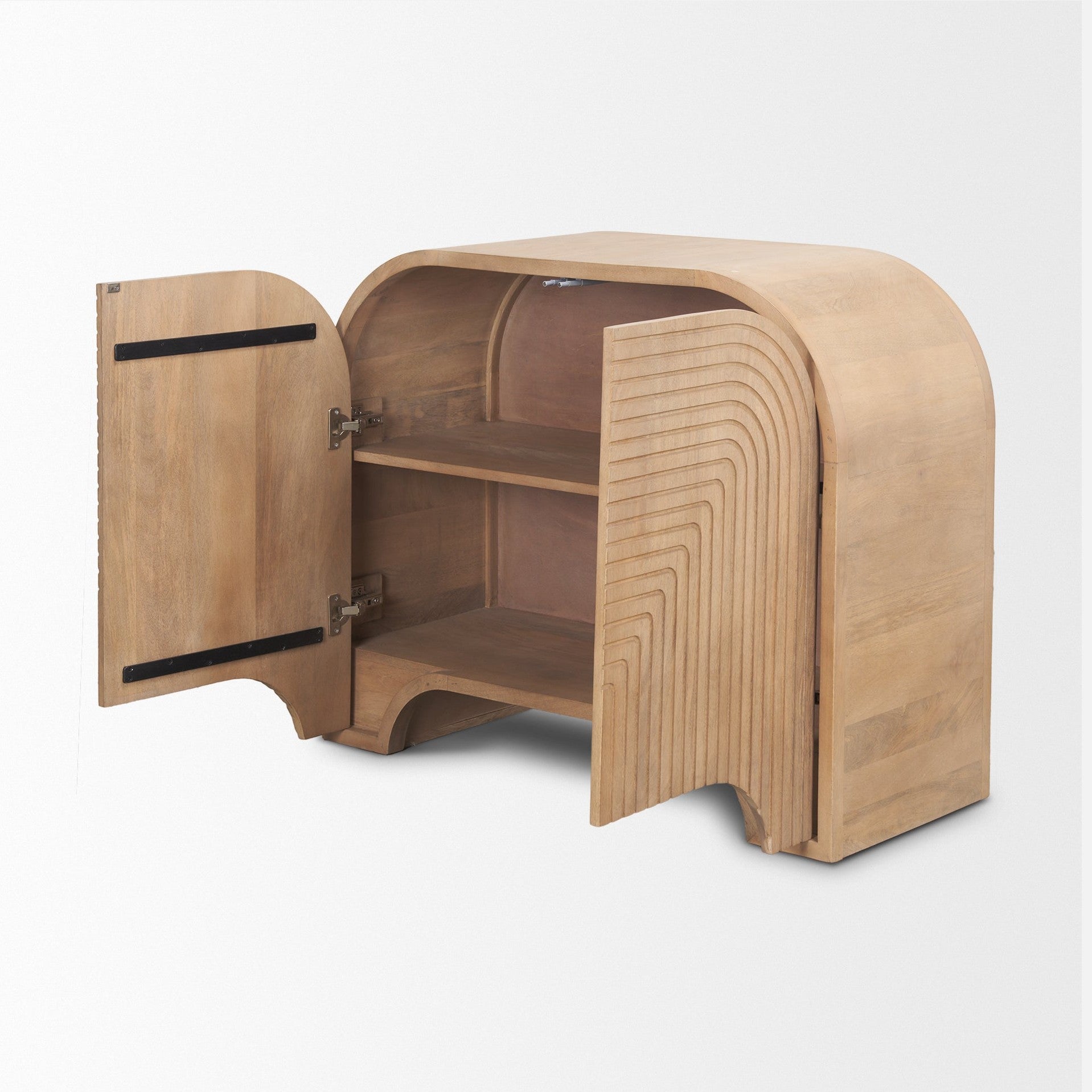 Sorina Reverse Fluted Light Brown Wood Accent Cabinet