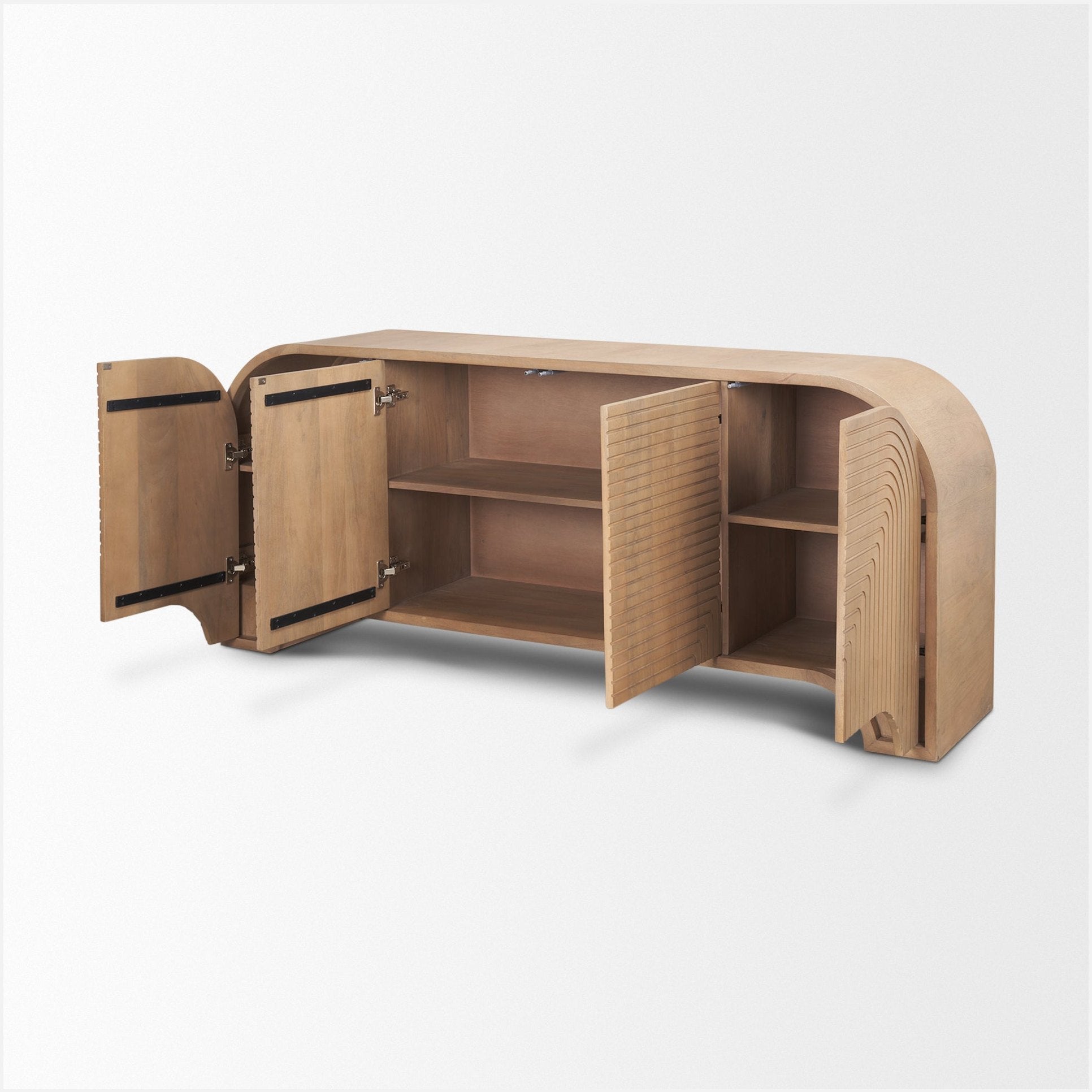 Sorina 72" Solid Mango Wood Sideboard with Reverse Fluted Doors