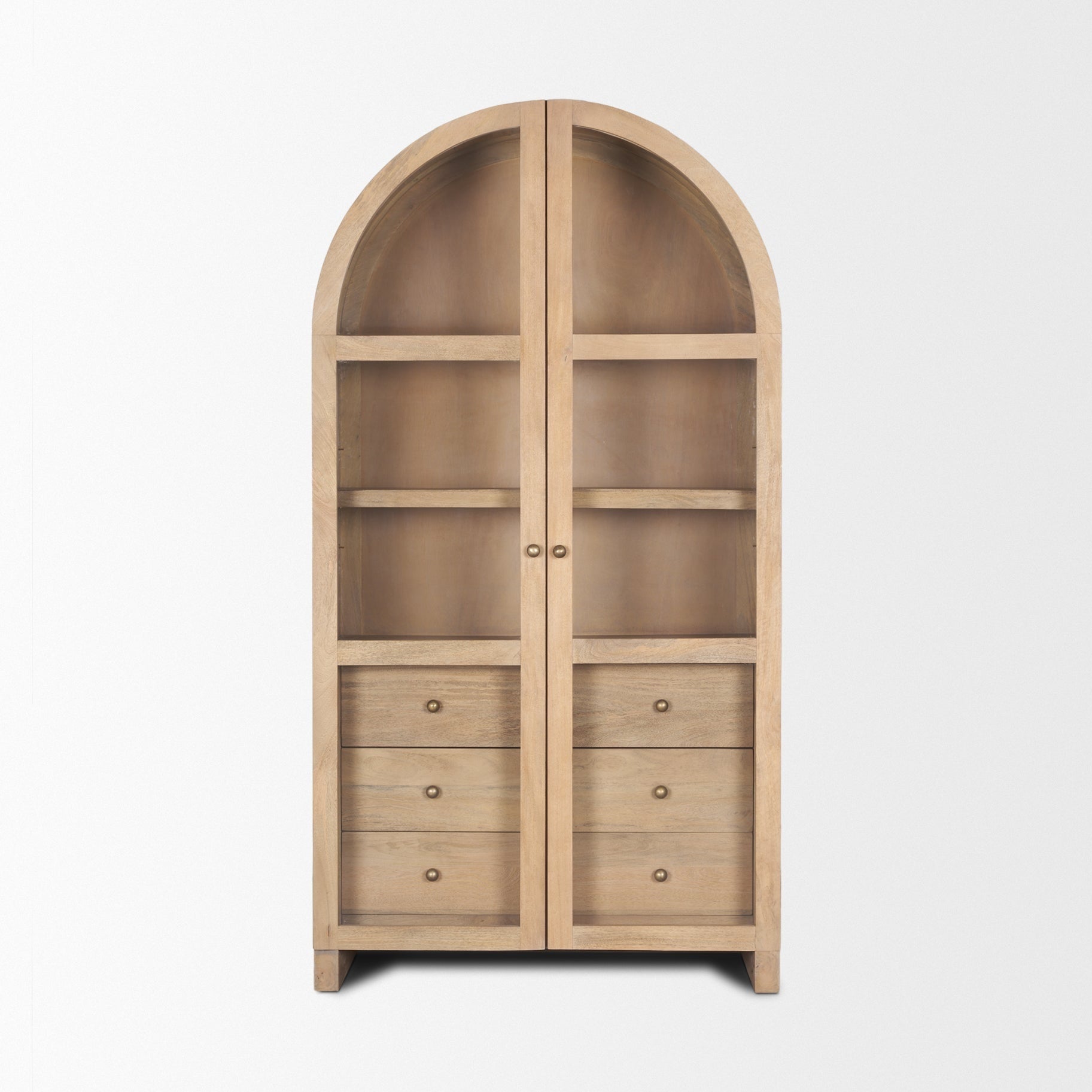 Suri Light Brown Wood W/Glass Doors Arched Curio Cabinet