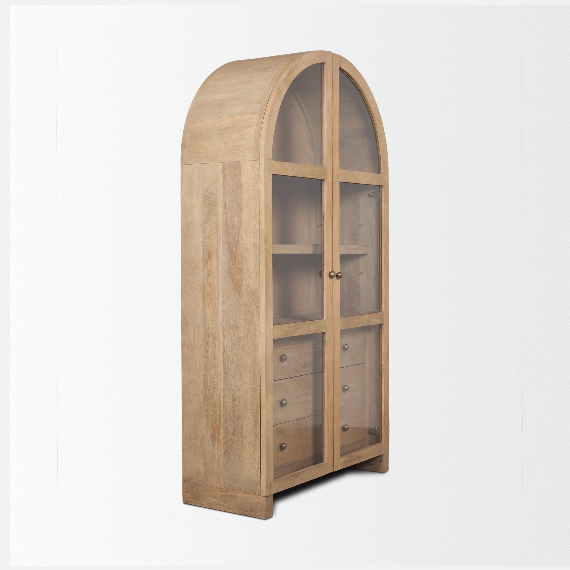 Suri Light Brown Wood W/Glass Doors Arched Curio Cabinet