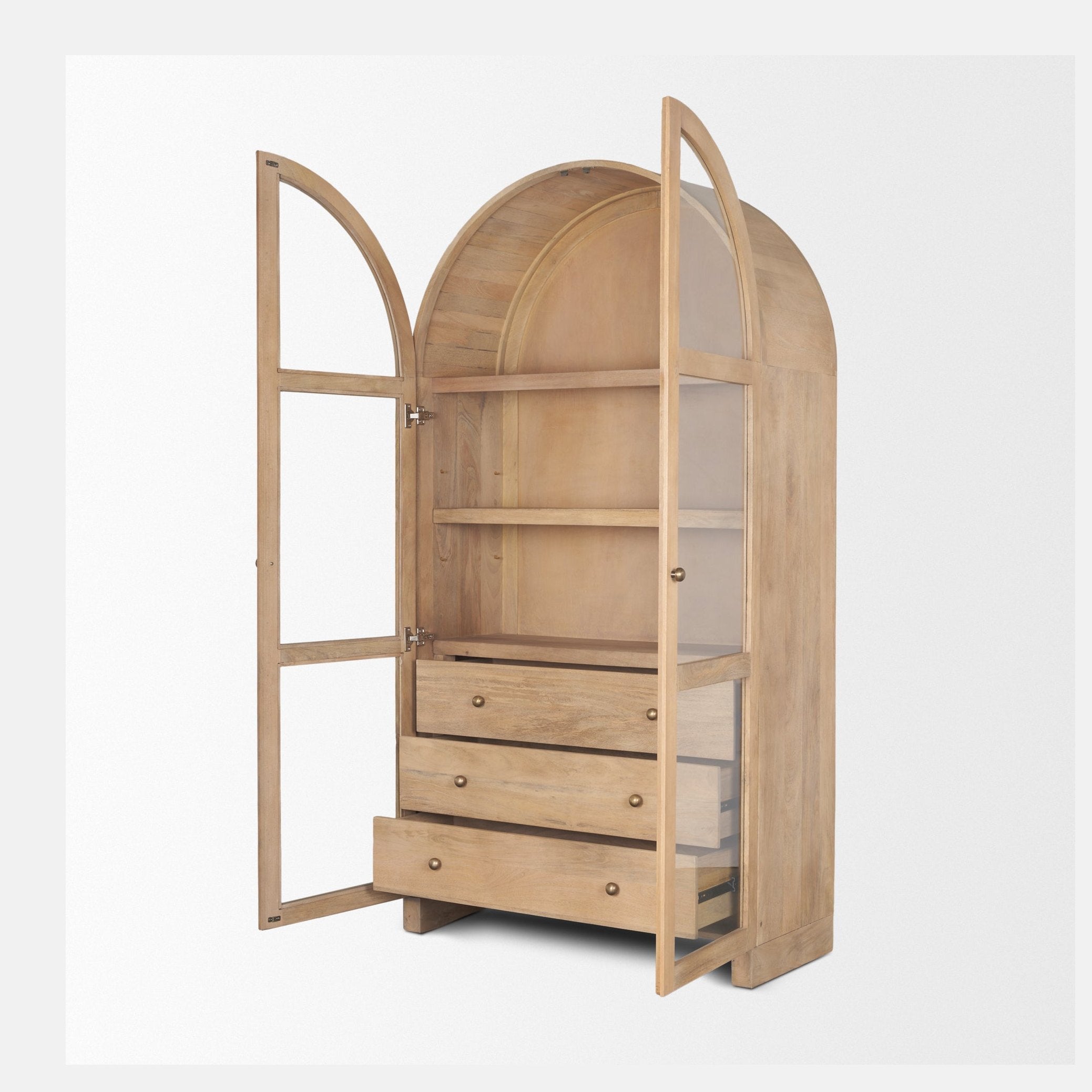 Suri Light Brown Wood W/Glass Doors Arched Curio Cabinet