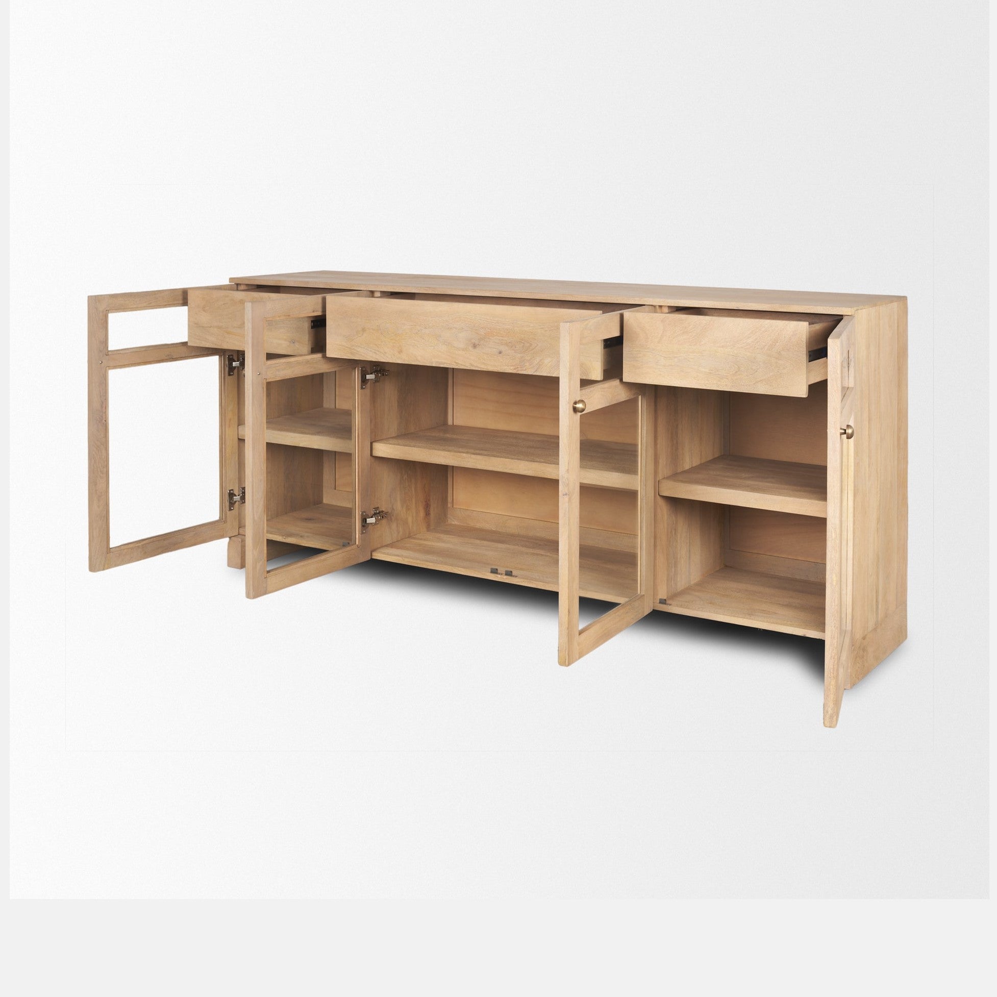 Suri Light Brown Wood w/ Glass Doors Sideboard