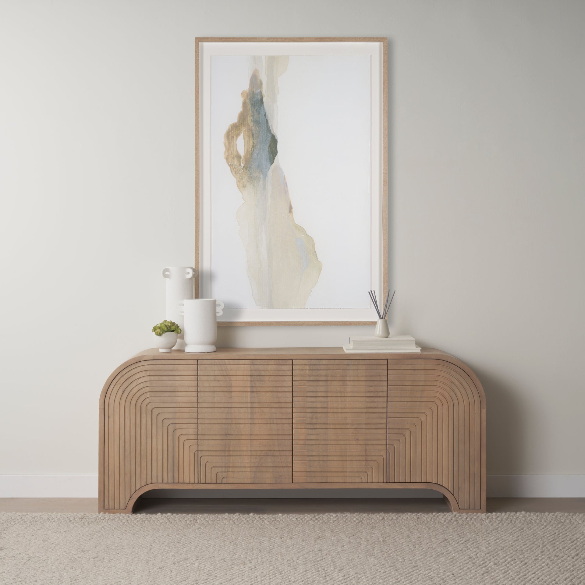 Sorina 72" Solid Mango Wood Sideboard with Reverse Fluted Doors