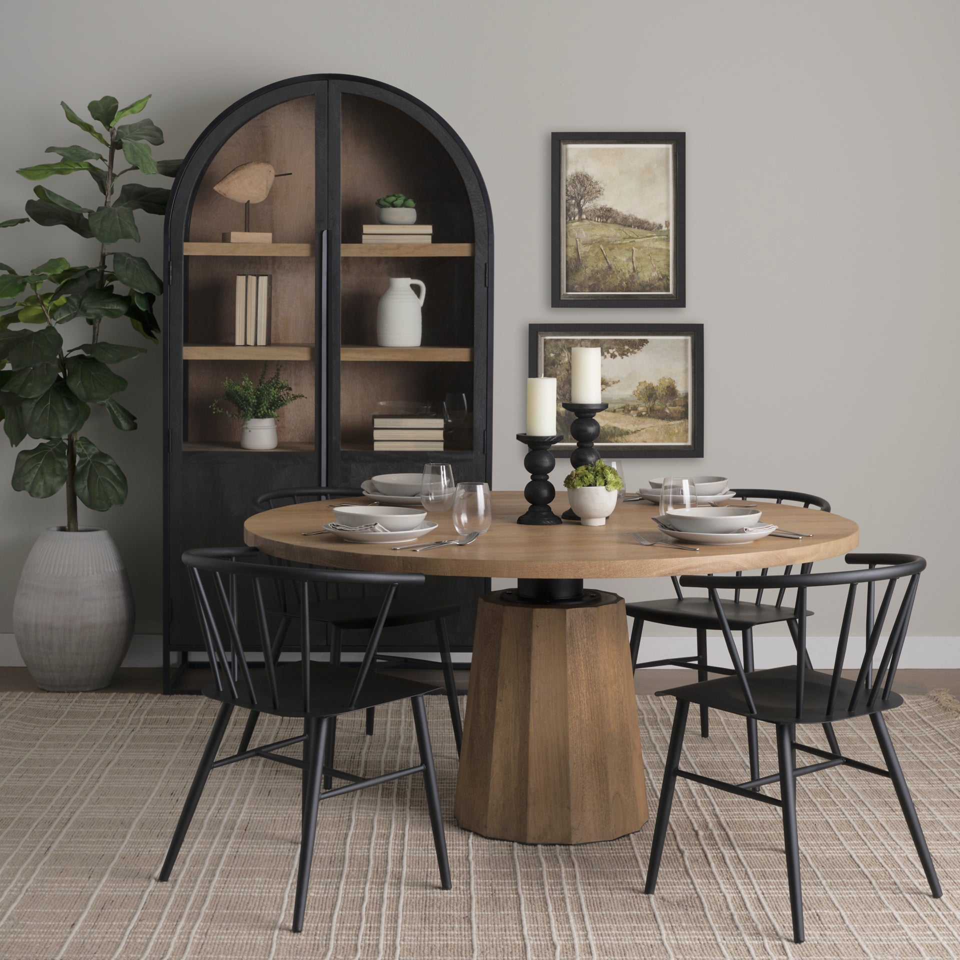 Swanson 60" Light Brown Wood Round Pedestal Dining Table
