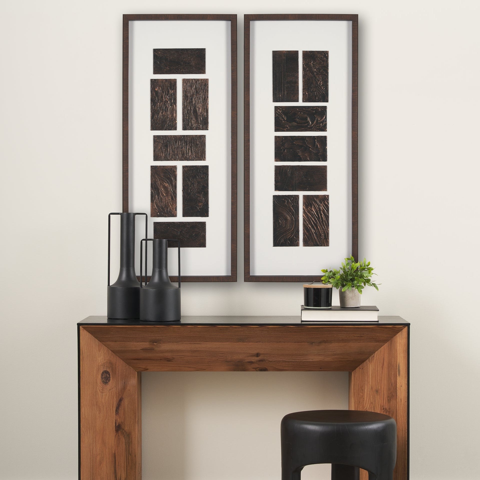 Grouped Bricks (Set of 2) by Studio M a handmade Original Framed Artwork under Glass
