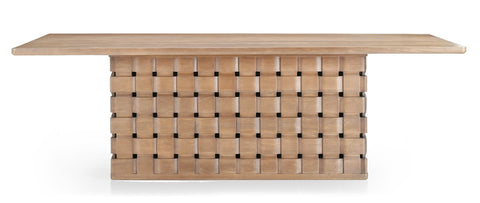 Trellyn Solid Wood Carved Woven Base Rectangular Dining Table