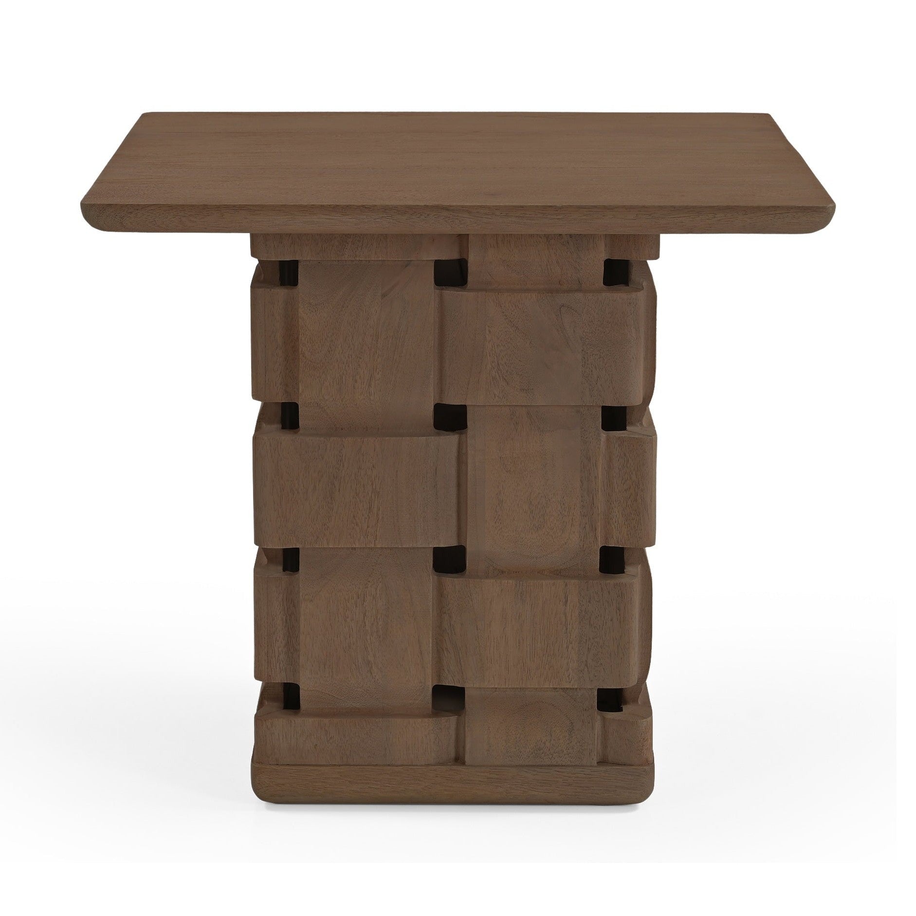 Trellyn Brown Wood w/ Carved Woven Base Square Accent Table