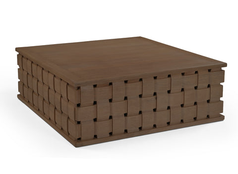 Trellyn 48" Brown Wood w/ Carved Woven Base Square Coffee Table