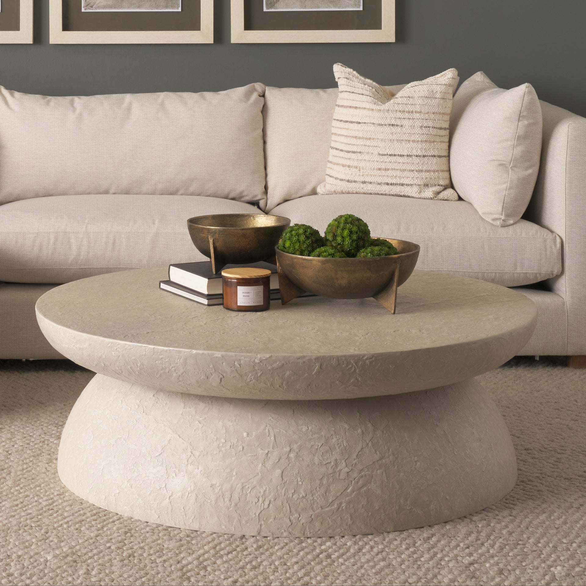 Mesa 48" Round Stone Finish Coffee Table