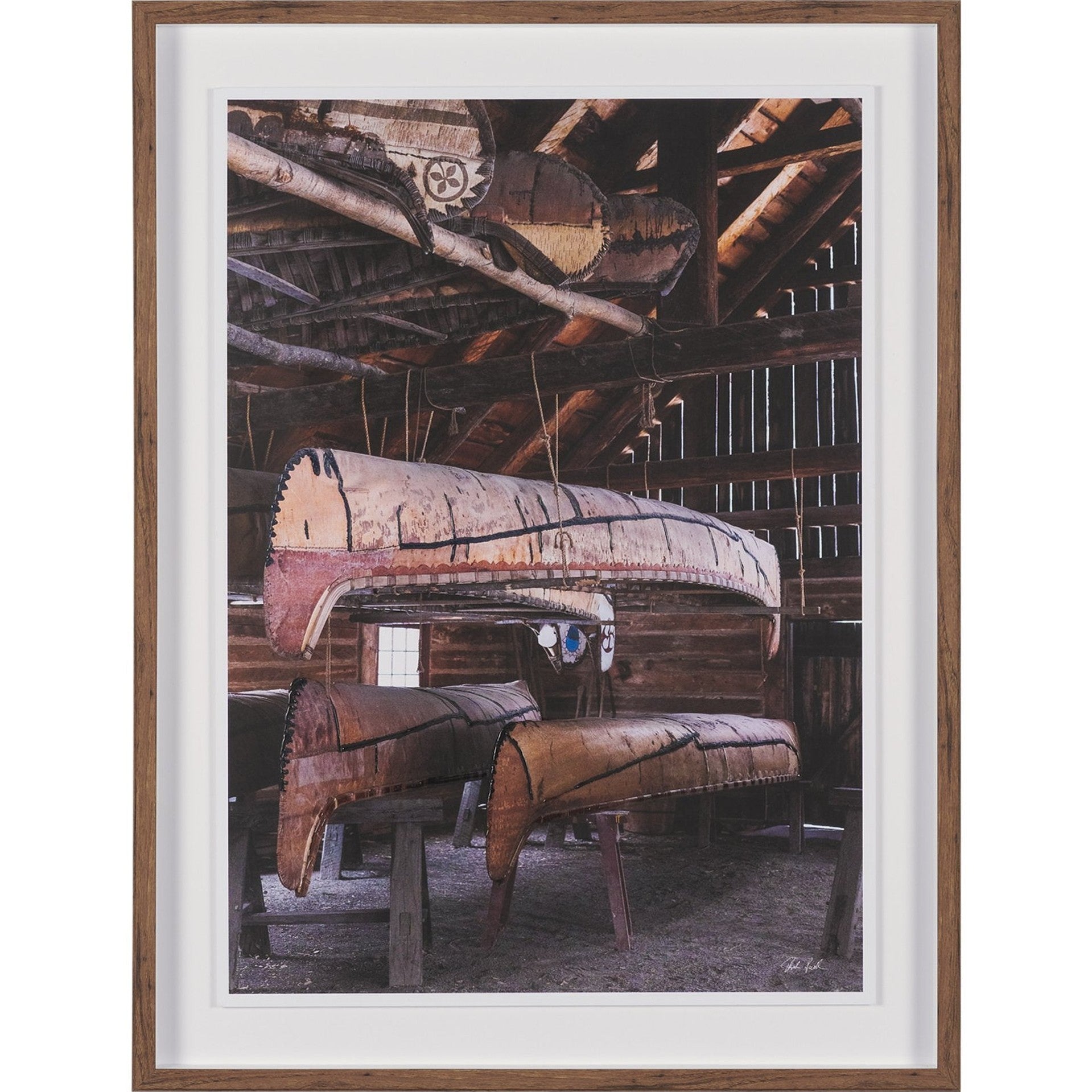 Canoe Hand Embelished Framed Art Print Matted under Glass