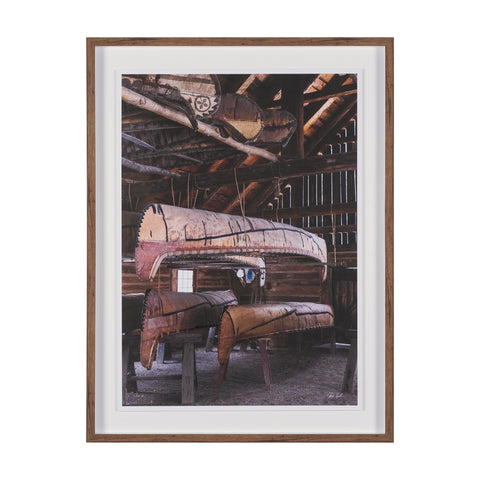 Canoe Hand Embelished Framed Art Print Matted under Glass