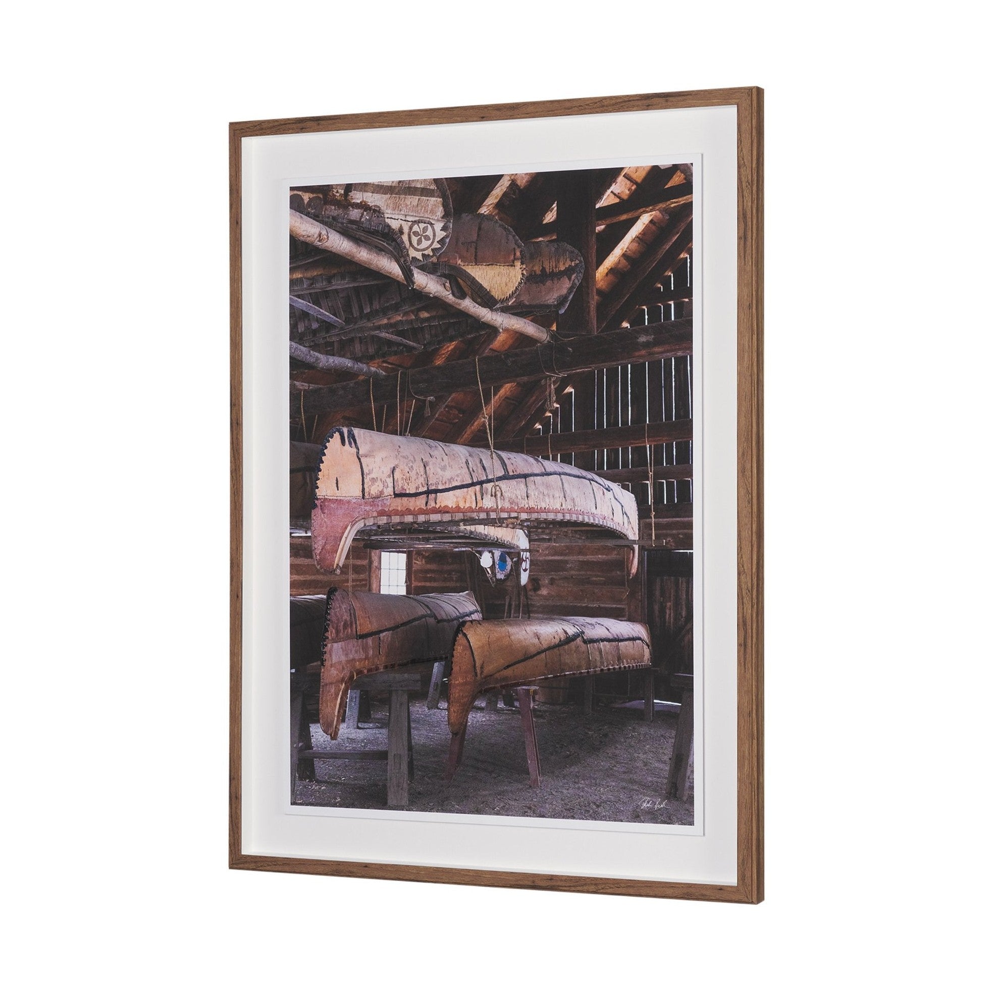 Canoe Hand Embelished Framed Art Print Matted under Glass