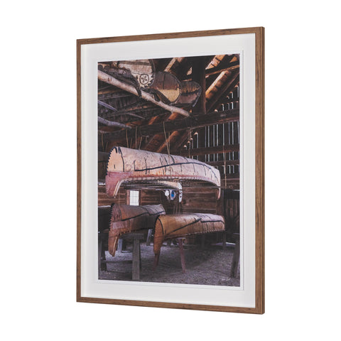 Canoe Hand Embelished Framed Art Print Matted under Glass