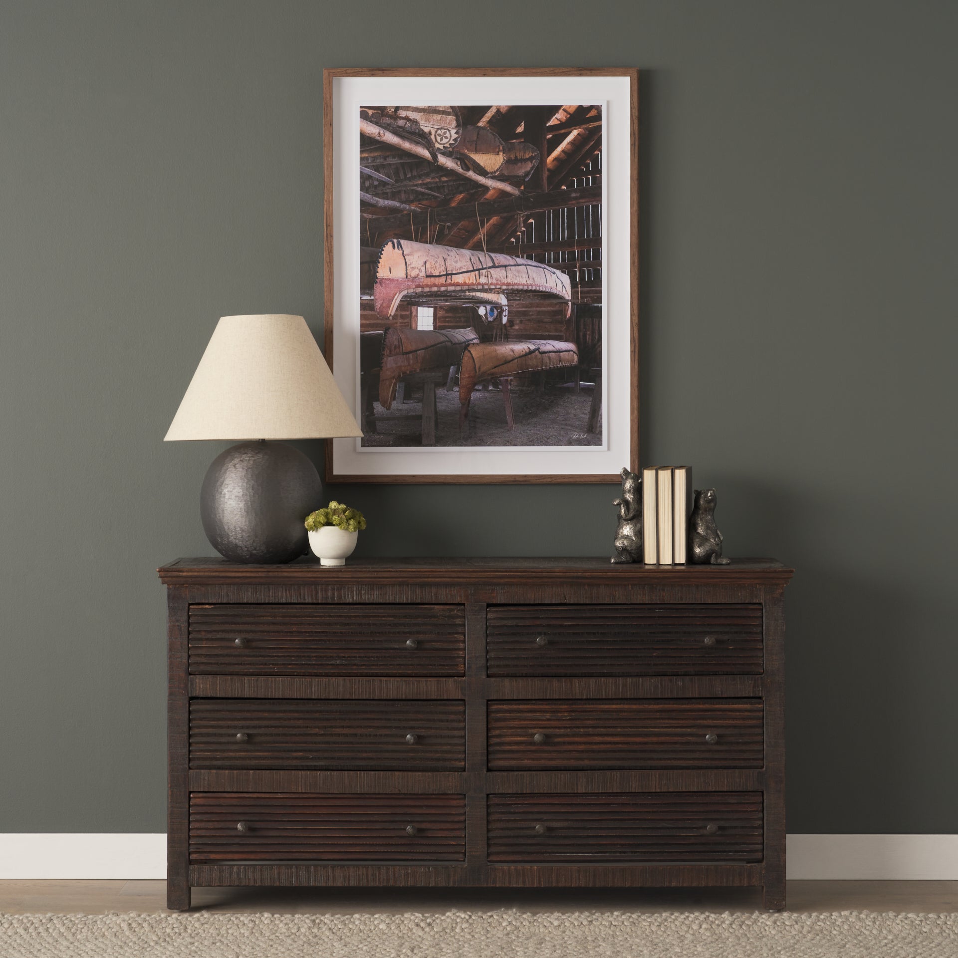 Canoe Hand Embelished Framed Art Print Matted under Glass