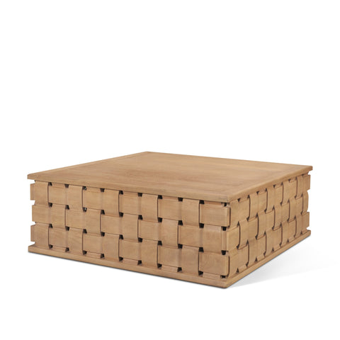 Trellyn 48" Brown Wood w/ Carved Woven Base Square Coffee Table