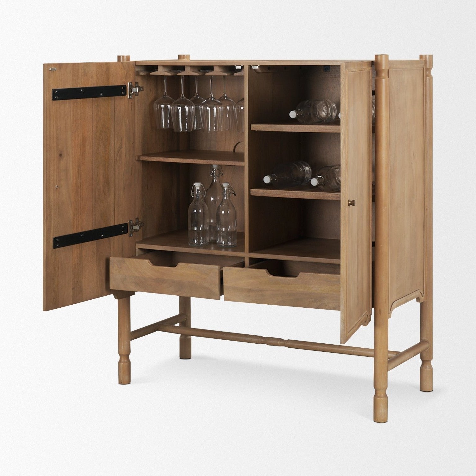 Phil Light Brown Wood 2 Door Bar Cabinet