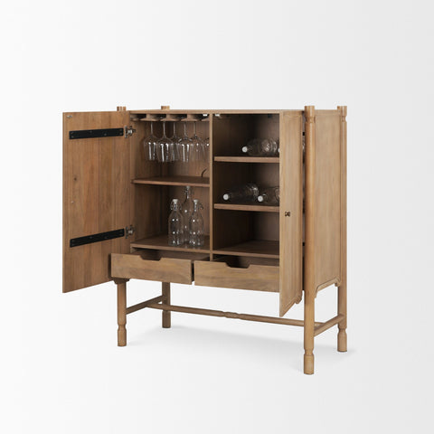 Phil Light Brown Wood 2 Door Bar Cabinet