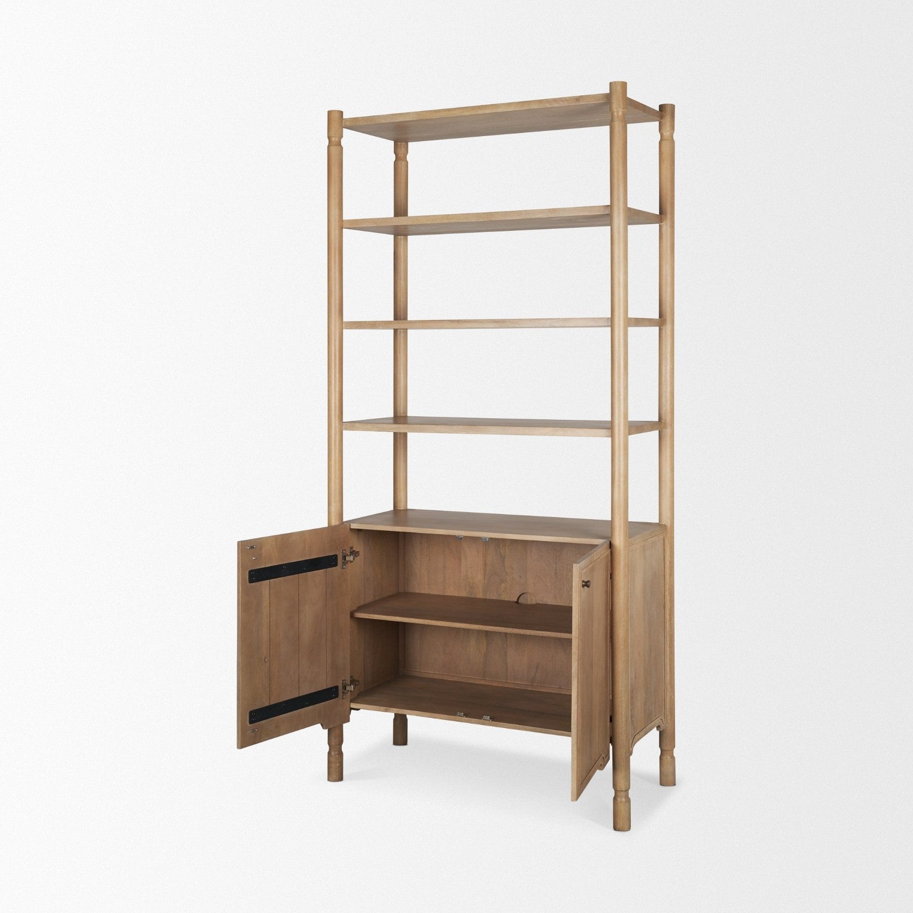 Phil Light Brown Wood 2 Door 3 Shelves Open Shelving Unit