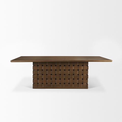 Trellyn Solid Wood Carved Woven Base Rectangular Dining Table