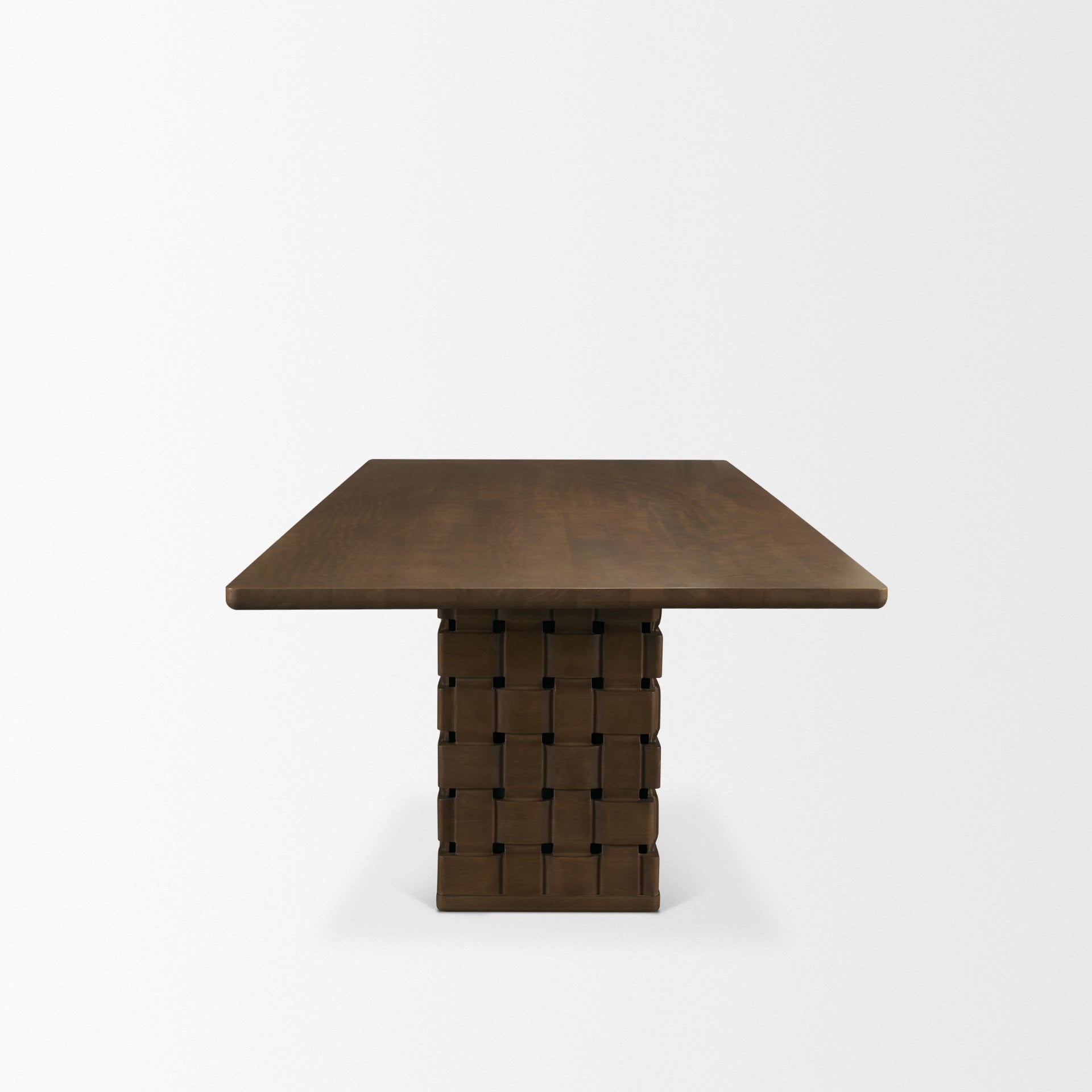 Trellyn Solid Wood Carved Woven Base Rectangular Dining Table
