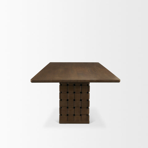 Trellyn Solid Wood Carved Woven Base Rectangular Dining Table