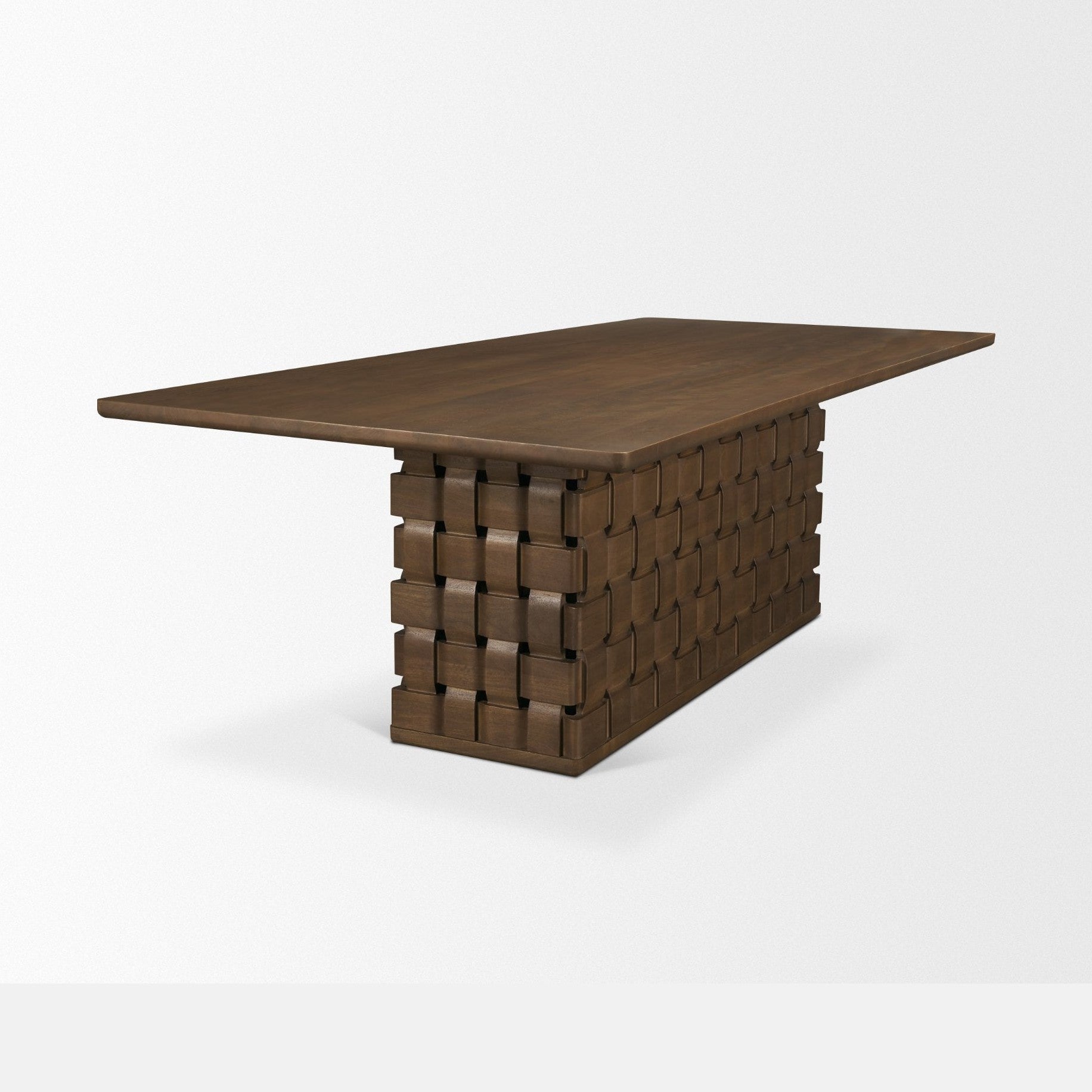 Trellyn Solid Wood Carved Woven Base Rectangular Dining Table