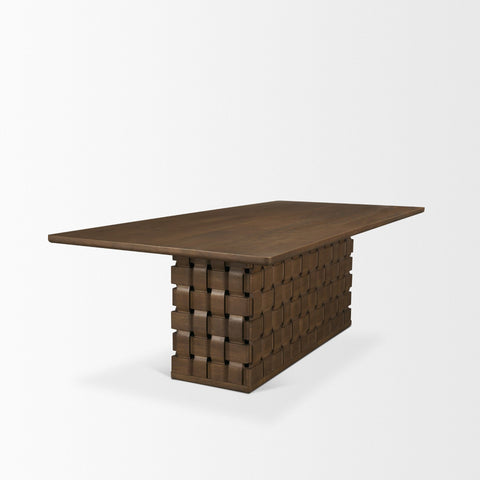 Trellyn Solid Wood Carved Woven Base Rectangular Dining Table