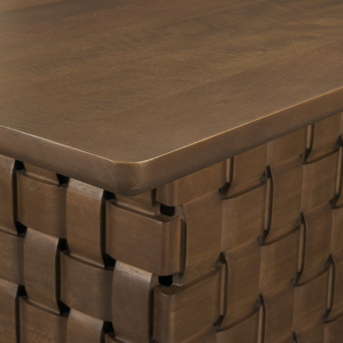 Trellyn Solid Wood Carved Woven Base Rectangular Dining Table