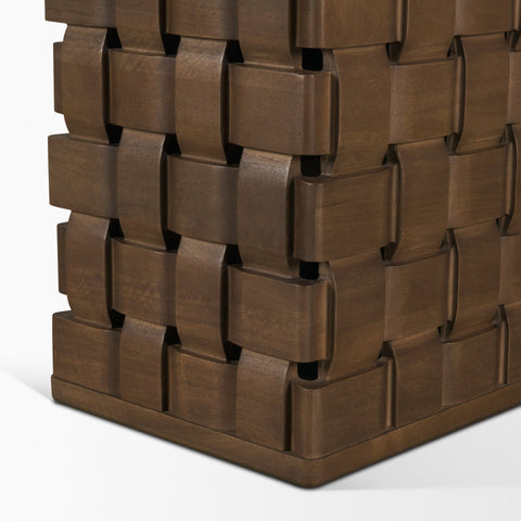 Trellyn Solid Wood Carved Woven Base Rectangular Dining Table