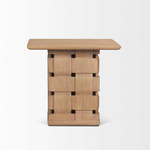 Trellyn Brown Wood w/ Carved Woven Base Square Accent Table