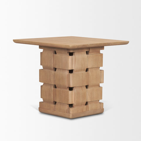 Trellyn Brown Wood w/ Carved Woven Base Square Accent Table