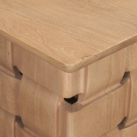 Trellyn Brown Wood w/ Carved Woven Base Square Accent Table
