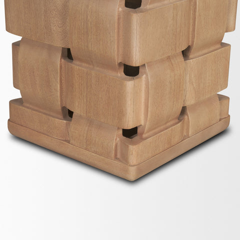 Trellyn Brown Wood w/ Carved Woven Base Square Accent Table
