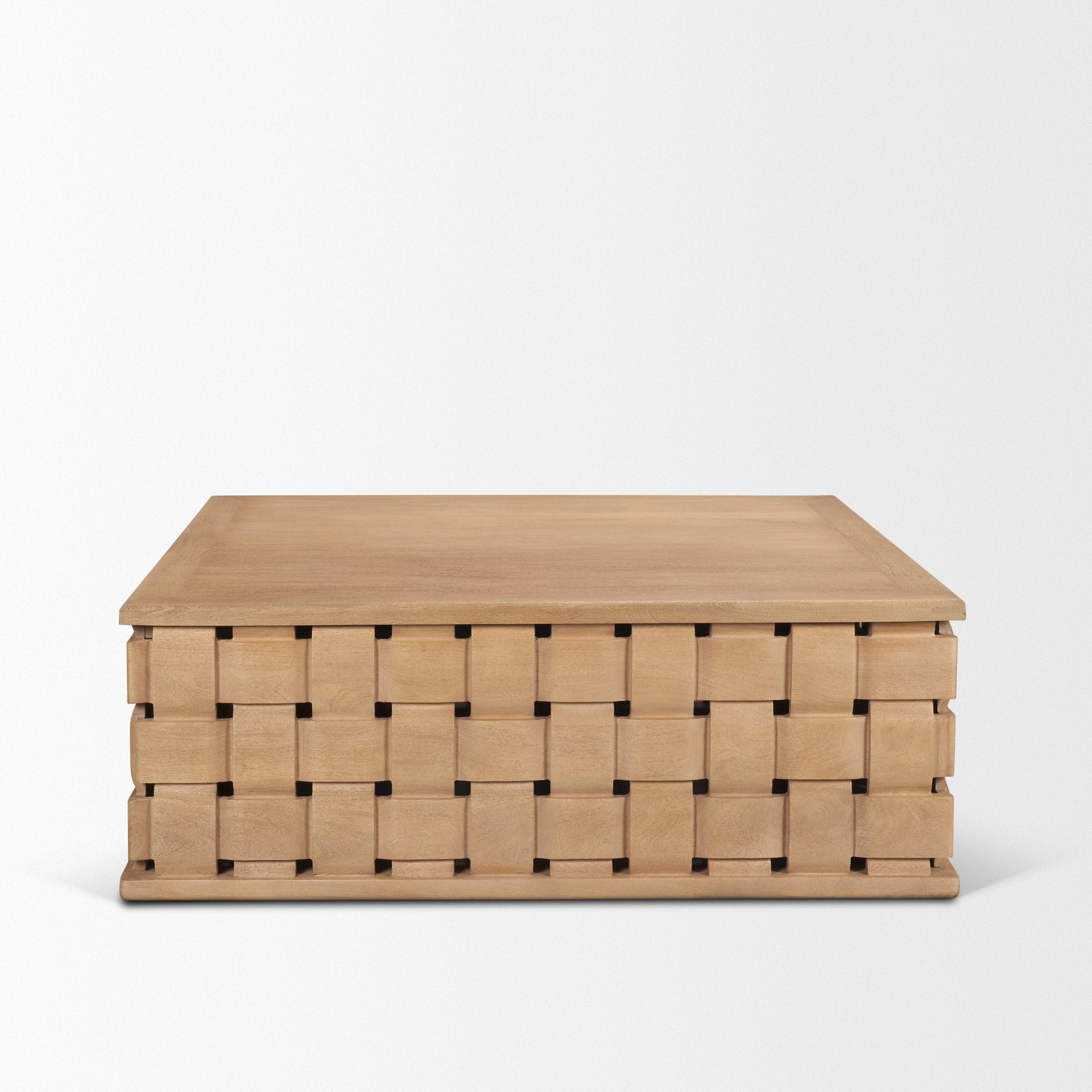 Trellyn 48" Brown Wood w/ Carved Woven Base Square Coffee Table