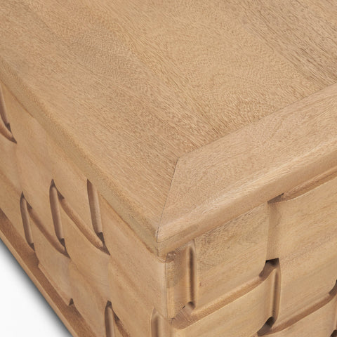 Trellyn 48" Brown Wood w/ Carved Woven Base Square Coffee Table