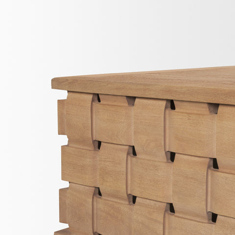 Trellyn 48" Brown Wood w/ Carved Woven Base Square Coffee Table