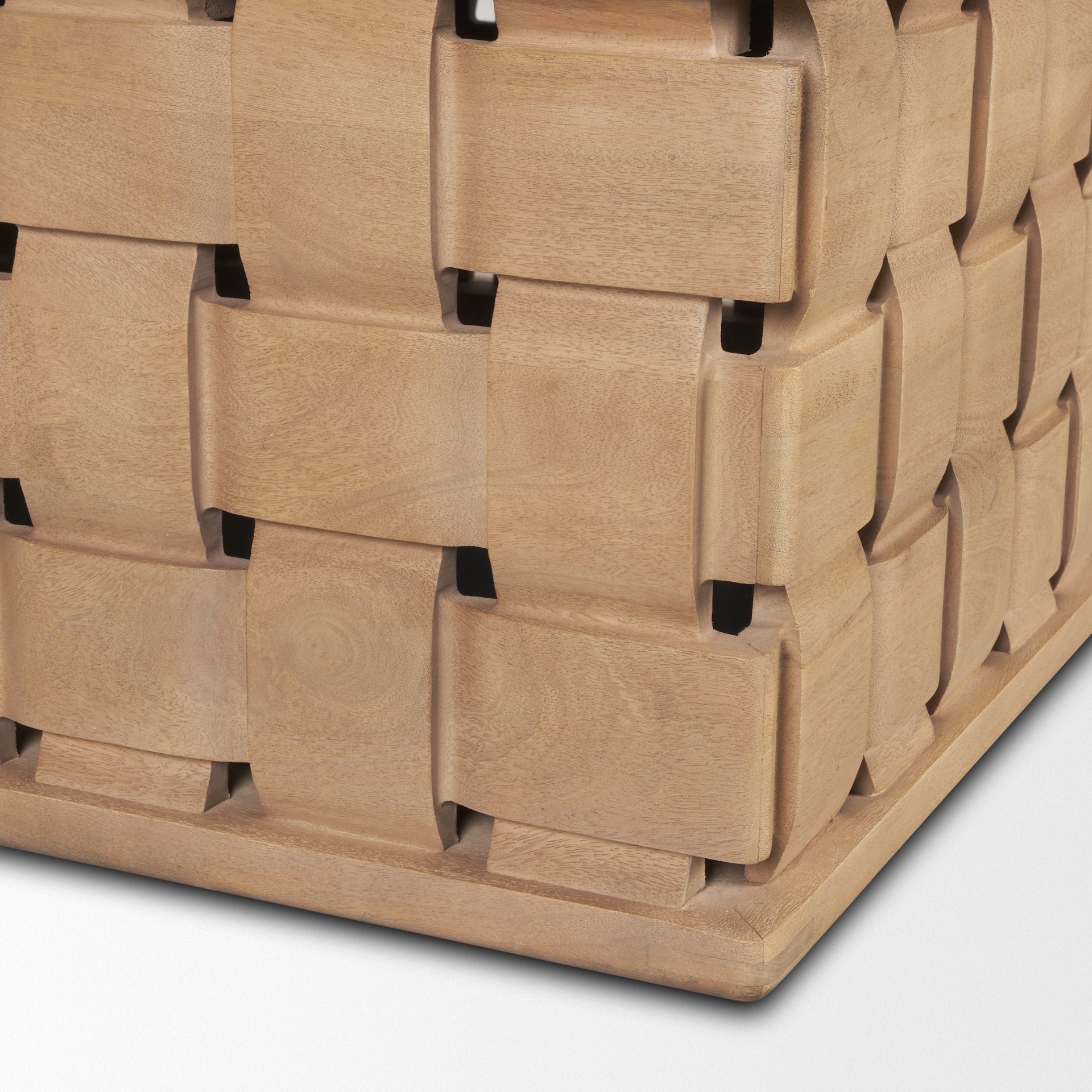 Trellyn 48" Brown Wood w/ Carved Woven Base Square Coffee Table