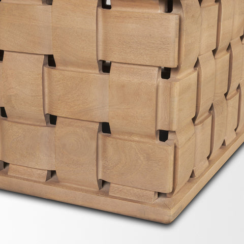 Trellyn 48" Brown Wood w/ Carved Woven Base Square Coffee Table